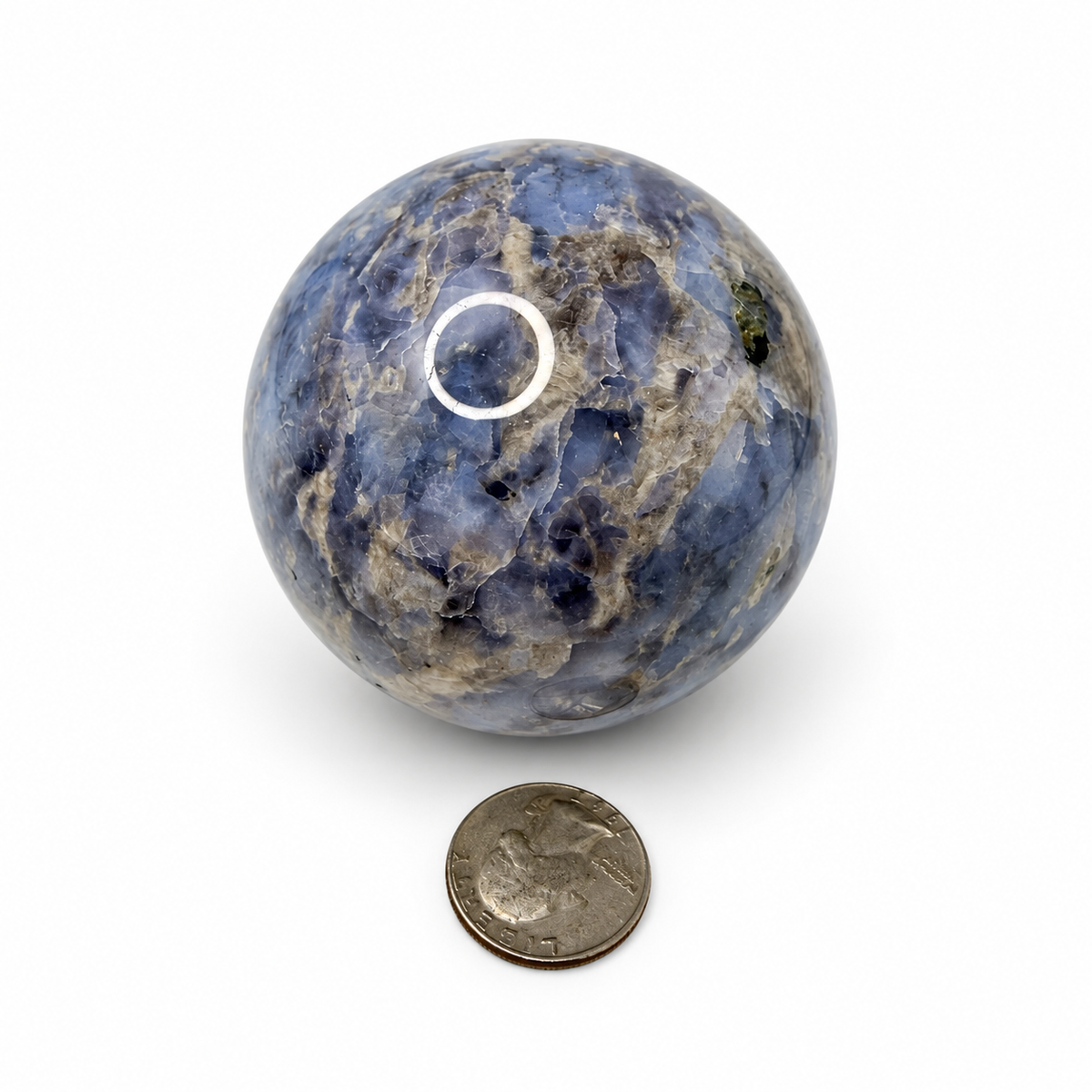 Polished blue opal sphere with periwinkle and gray swirls - Magick Souls