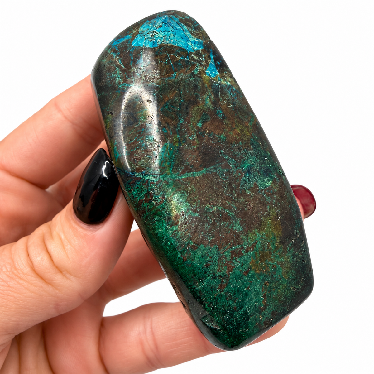Shattuckite with teal chrysocolla, side view - Magick Souls