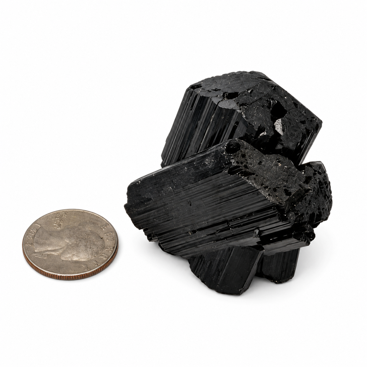 Brazil black tourmaline cluster close-up of glossy striated faces - Magick Souls
