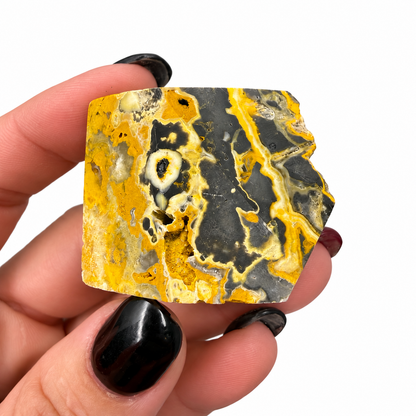 Bumblebee jasper freeform with golden-yellow swirls on smoky gray - Magick Souls