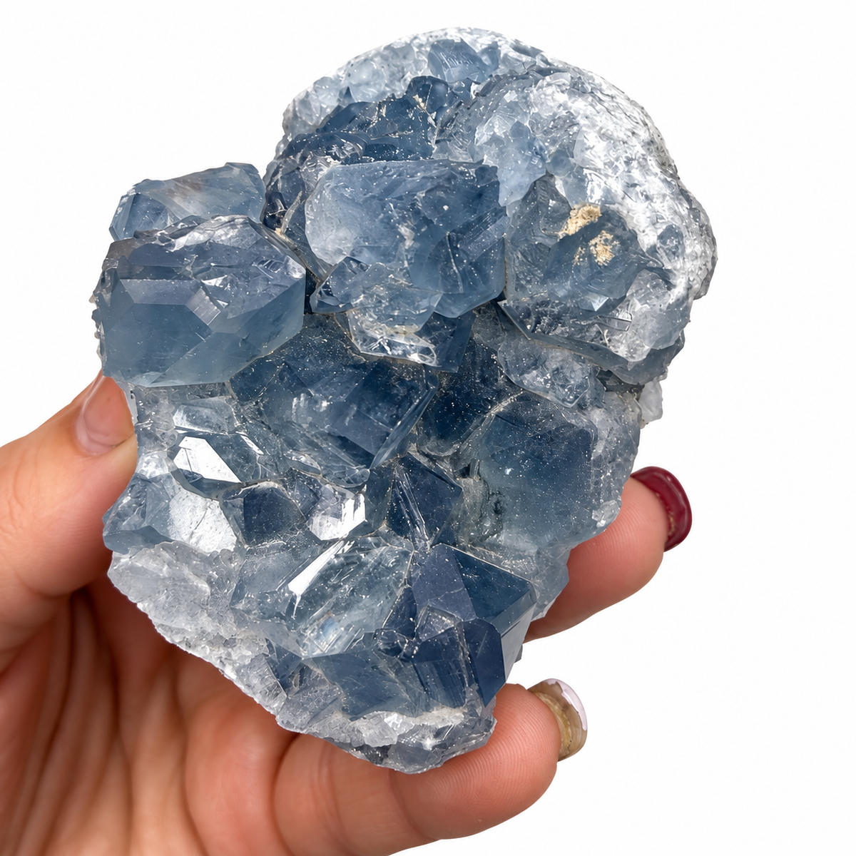 Natural blue Celestite crystal cluster with sparkling points