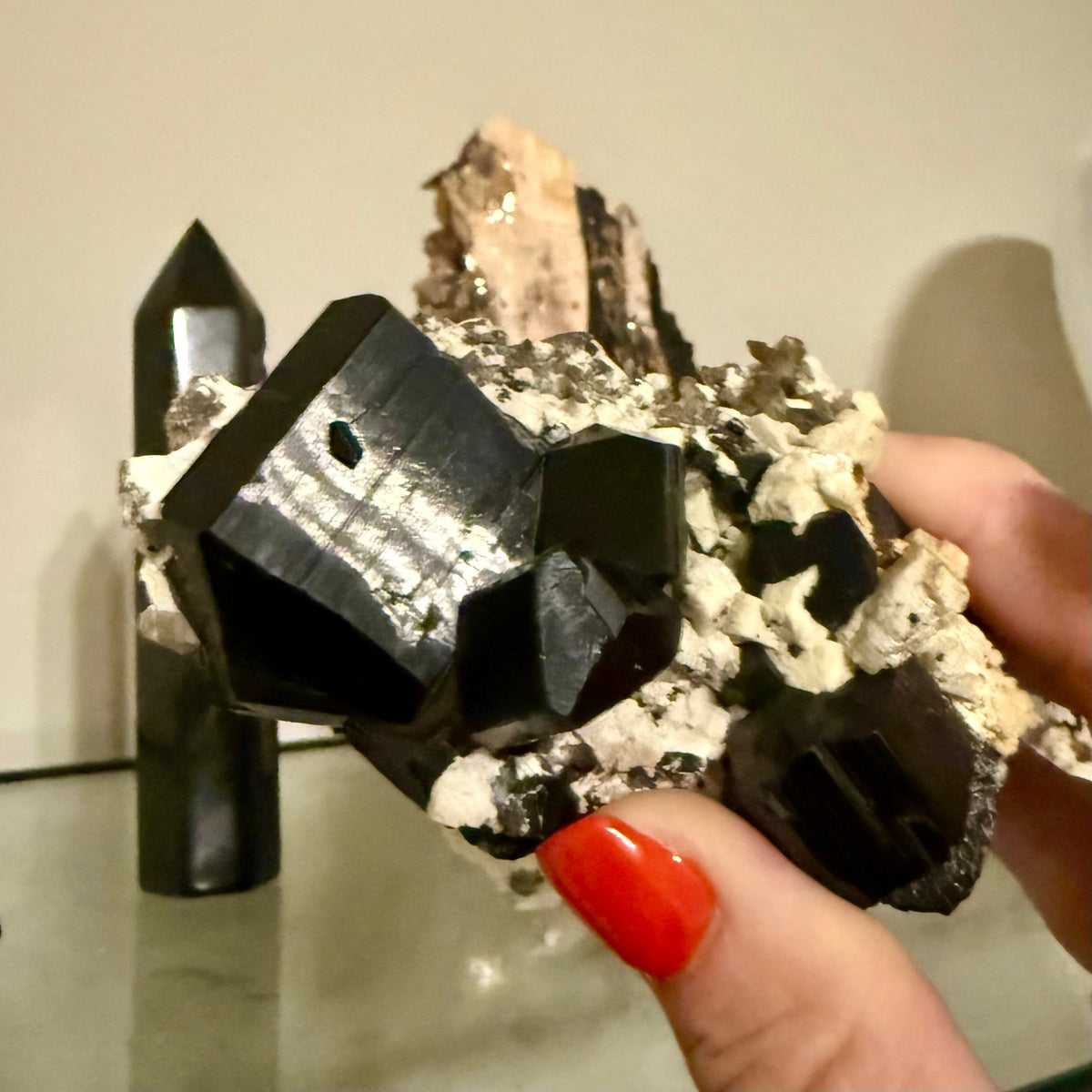 Black Tourmaline in Feldspar from Pakistan Magick Souls