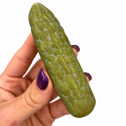 Large 4 inch jade crystal pickle carving in hand - Magick Souls