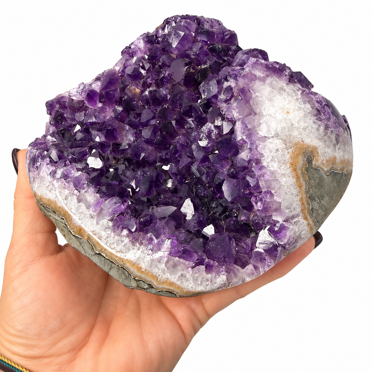 Brazilian jelly amethyst cluster with white quartz druzy rim - Magick Souls