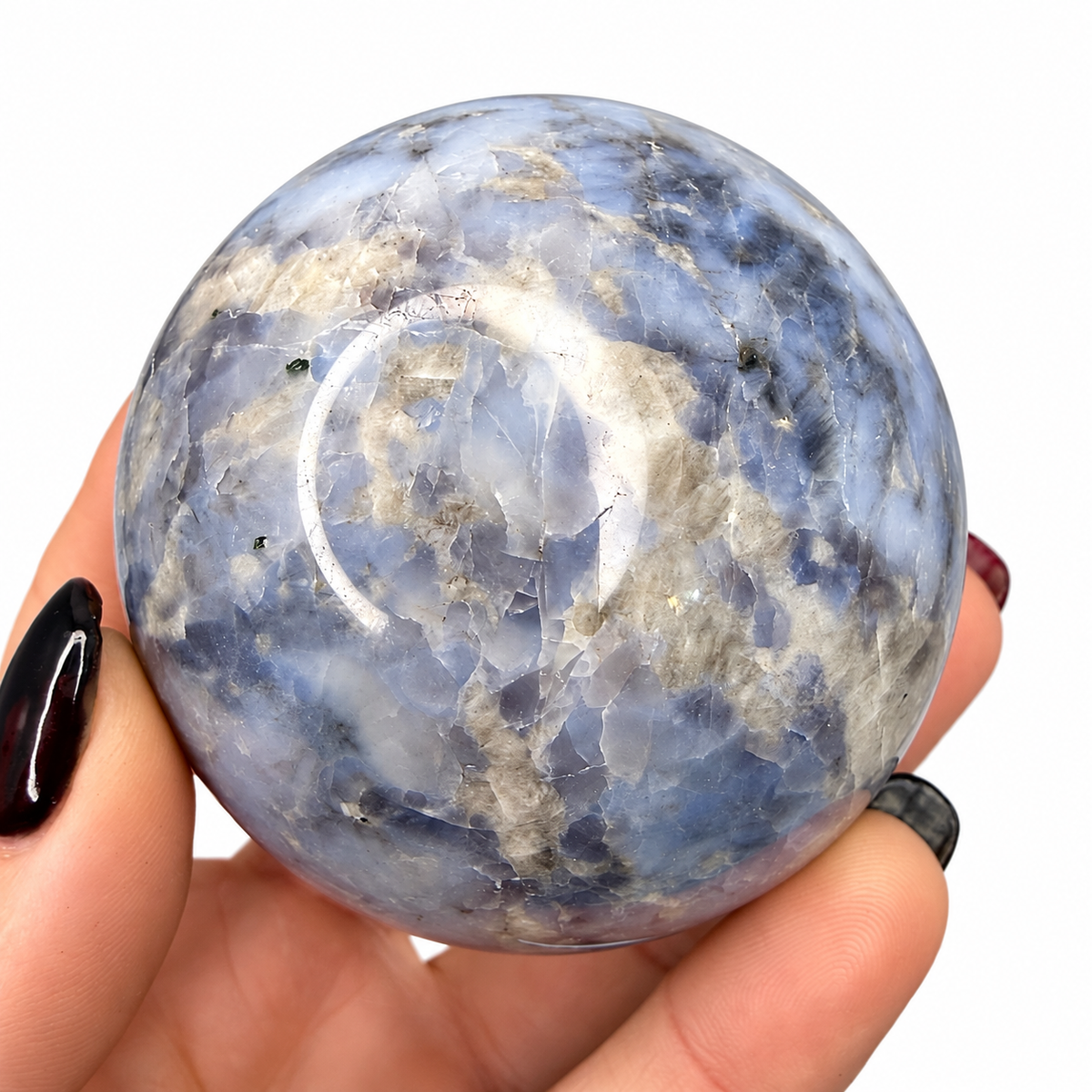 65mm blue opal crystal sphere size view with quarter - Magick Souls