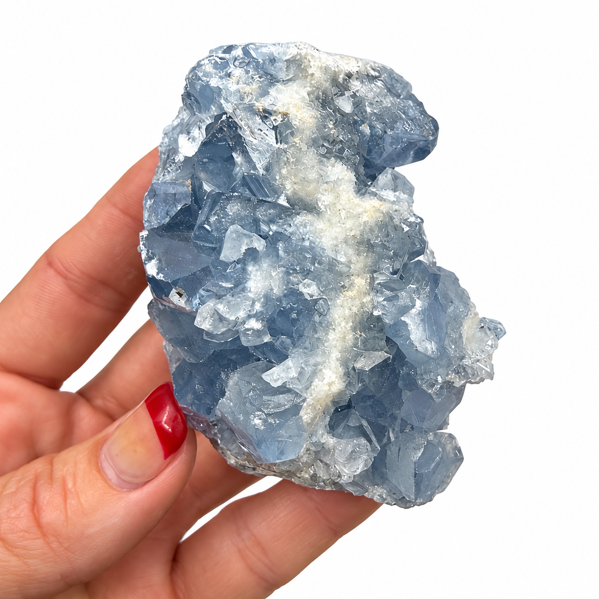 Close-up of soft blue Celestine crystal points