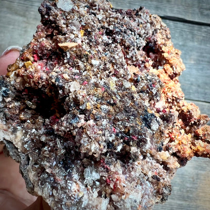 Close-up of natural Calcite and druzy Quartz crystals from Mexico