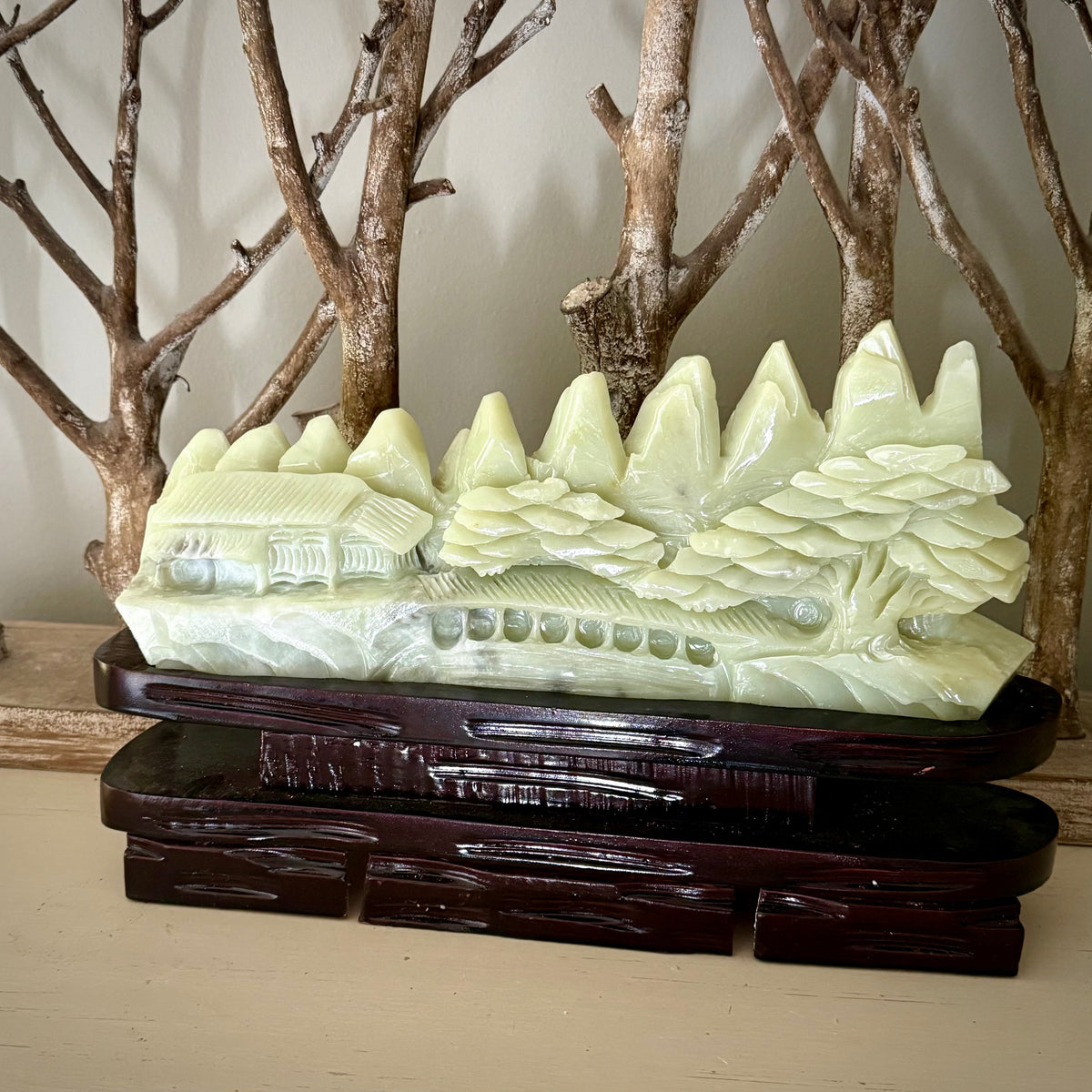 One-of-a-Kind Hand-Carved Crystal Jade Landscape Sculpture – Almost 7 Pounds!