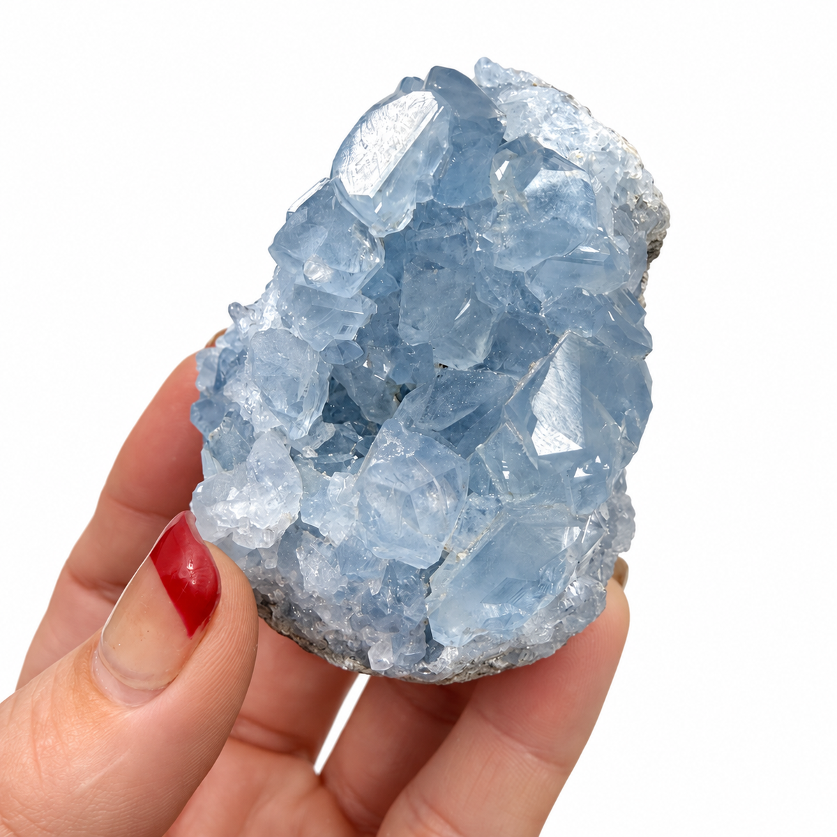 Natural blue Celestite crystal cluster with glistening points
