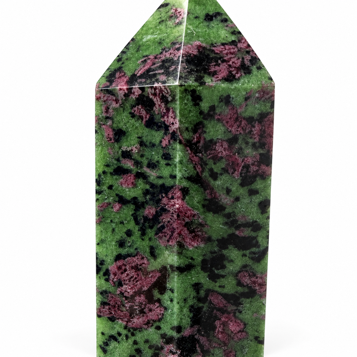 Close-up of ruby and zoisite detail on Anyolite tower