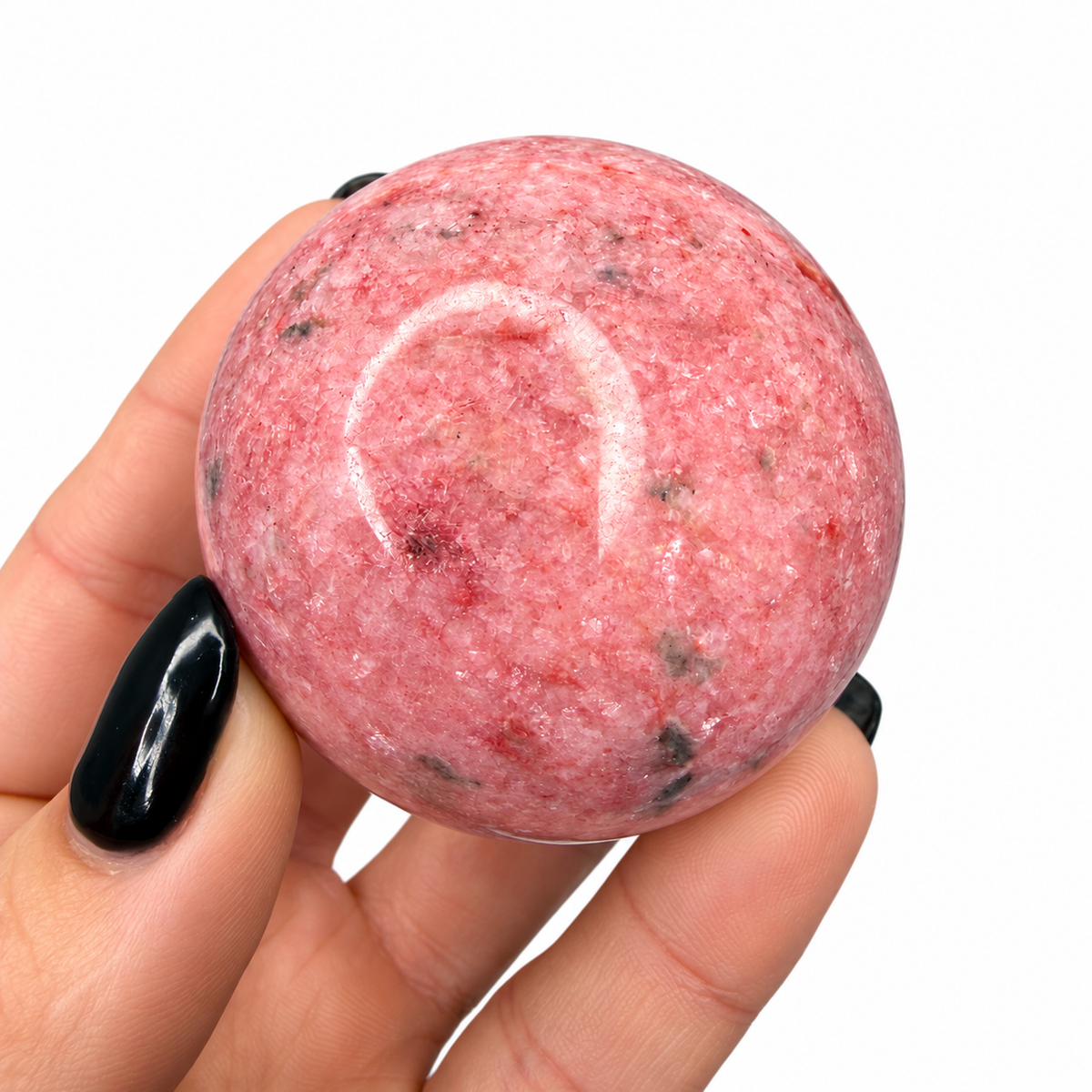 Pink thulite crystal sphere close-up - Magick Souls