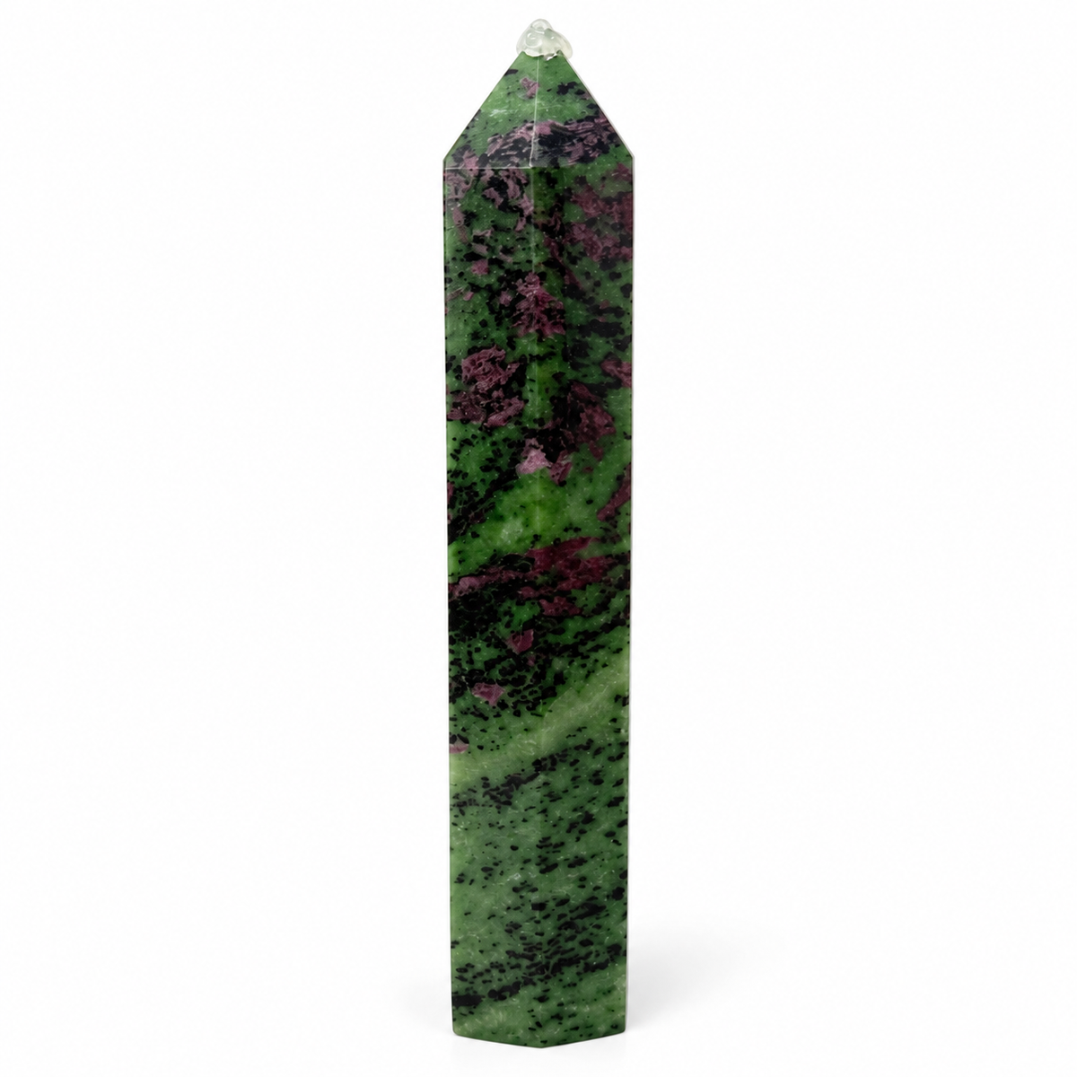 Side view of polished Ruby Zoisite crystal tower