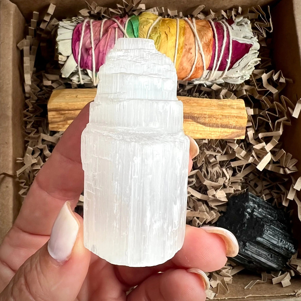Meditation Healing Crystal Gift Set - 7 Pc. Real Crystals and Sage and Palo Santo Healing Essentials - Magick Souls