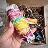 Meditation Healing Crystal Gift Set - 7 Pc. Real Crystals and Sage and Palo Santo Healing Essentials