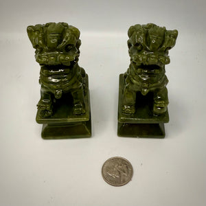 Protective Chinese Foo Dog Jade Carving Pair - A Symbol of Good Luck and Protection Magick Souls