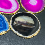 Agate Slice Coaster Gold Plated (Size #3)(3.5 Inches) Grade A Escort Place Cards Painting Blanks Pink Blue Teal Green