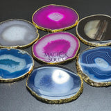 Agate Slice Coaster Gold Plated (Size #3)(3.5 Inches) Grade A Escort Place Cards Painting Blanks Pink Blue Teal Green