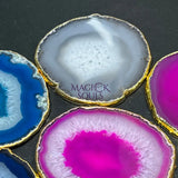 Agate Slice Coaster Gold Plated (Size #3)(3.5 Inches) Grade A Escort Place Cards Painting Blanks Pink Blue Teal Green