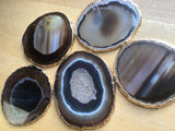 Agate Slice Coasters Set Of 2 Gold Plated Size #2 Grade A (3 3.25 Inches) Escort Place Cards Wholesale Decor items