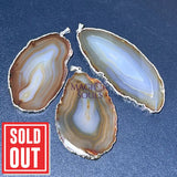 Agate Slice Necklace Pendant (5 Pcs)(Natural Brown)(Silver Edges) Geode Slice Jewelry Wholesale Pendant
