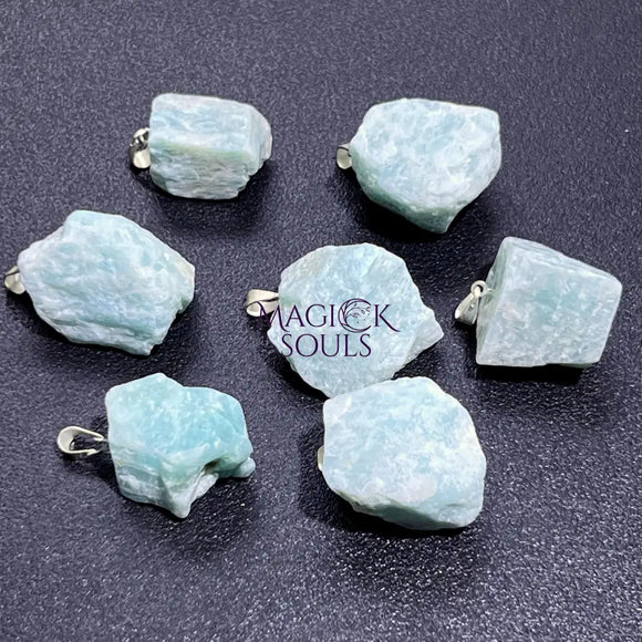Amazonite Rough Raw Crystal Pendant (Silver Plated Bail) Gemstone Jewelry Necklace Supply Craft Supplies & Tools >