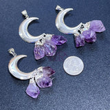 Amethyst Crystal Crescent Moon Pendant (Silver Plated)(3 Crystals) Gemstone Jewelry Necklace Supply Craft Supplies &