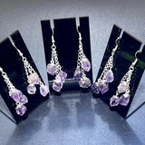 Amethyst Crystal Earrings Pair (Stainless Steel Silver Hooks) Long Dangle Gemstone Jewelry Supply Jewelry > Earrings >