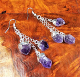 Amethyst Crystal Earrings Pair (Stainless Steel Silver Hooks) Long Dangle Gemstone Jewelry Supply Jewelry > Earrings >