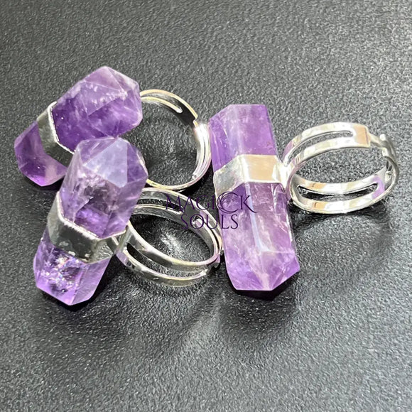 Amethyst Crystal Point Adjustable Ring (Silver Plated) Costume Jewelry Supply Jewelry > Bracelets > Cuff Bracelets