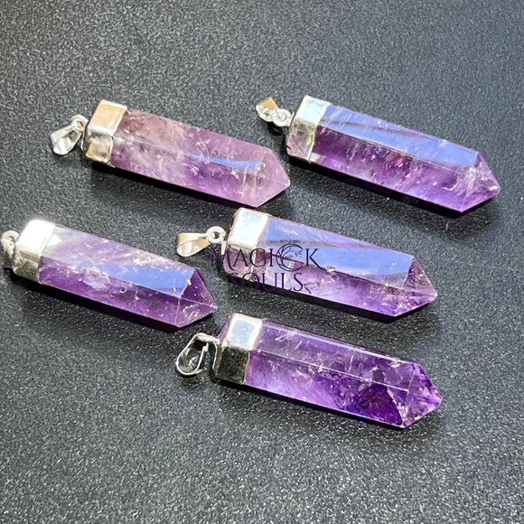Amethyst Crystal Point Pendant (Silver Plated) Faceted Gemstone Jewelry Necklace Supply Craft Supplies & Tools > Beads