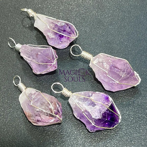 Amethyst Crystal Point Pendant (Silver Plated Wire Wrapped) Raw Gemstone Jewelry Necklace Craft Supplies & Tools >