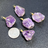 Amethyst Crystal Raw Pendant (Gold Plated Wire Wrapped) Rough Jewelry Necklace Supply Craft Supplies & Tools > Beads