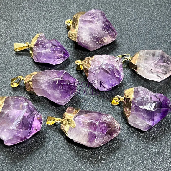 Amethyst Crystal Raw Point Pendant (Gold Plated) Gemstone Jewelry Necklace Supply Jewelry > Necklaces > Crystal