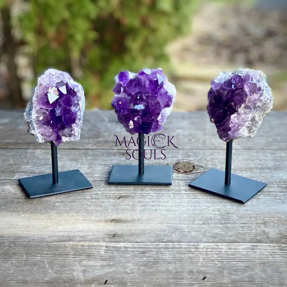 Amethyst Druzy Cluster on Metal Display Stand - Magick Souls