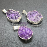 Amethyst Druzy Crystal Pendant (Silver Plated Edges) Petite Purple Jewelry Charm Necklace Supply Jewelry