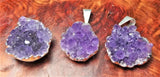 Amethyst Druzy Crystal Pendant (Silver Plated Edges) Petite Purple Jewelry Charm Necklace Supply Jewelry