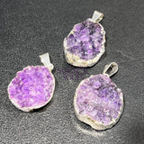 Amethyst Druzy Crystal Pendant (Silver Plated Edges) Petite Purple Jewelry Charm Necklace Supply Jewelry