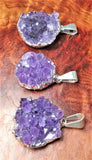Amethyst Druzy Crystal Pendant (Silver Plated Edges) Petite Purple Jewelry Charm Necklace Supply Jewelry