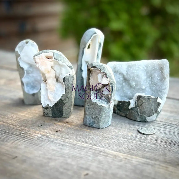 Apophyllite Chalcedony Cluster Natural Self Standing Geode Freeform - Magick Souls