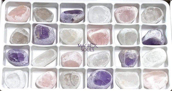 Assorted Crystal Emma Eggs (24 Pcs) Boxed Flat Wholesale Amethyst Rose Smoky Quartz Home & Living > Home Decor > Home