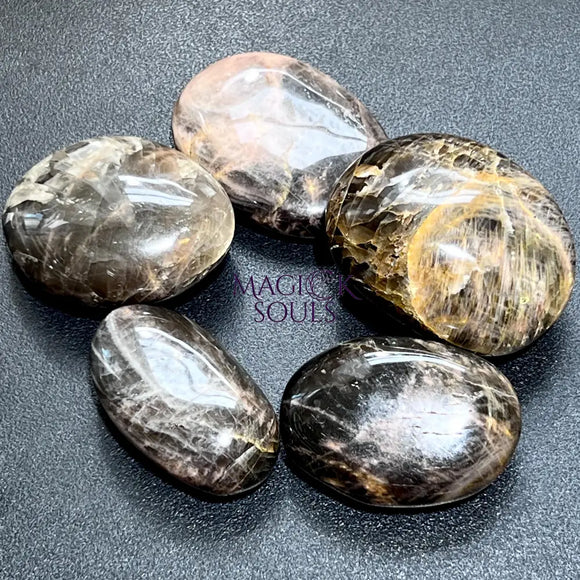 Black Moonstone Palm Stone Carving Gemstone Decor Supply Home & Living > Spirituality & Religion > Prayer Beads &