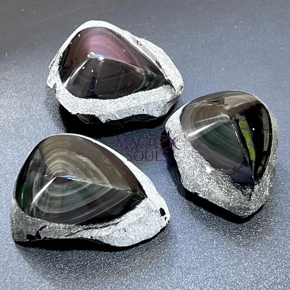 Black Obsidian Top Polished Rough Palm Stone with Sheen Gemstone Carving Decor Supply Home & Living > Spirituality &