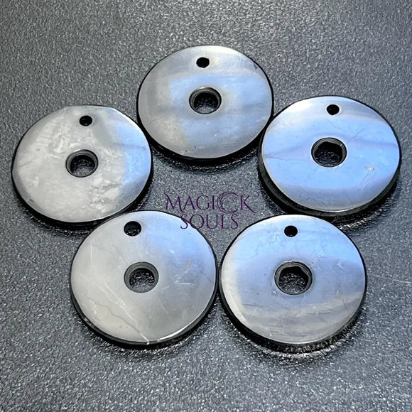 Black Shungite Circle Disc Beads Pendant Gemstone Jewelry Necklace Supply Craft Supplies & Tools > Beads Gems &