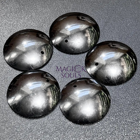 Black Shungite Circle Puffy Dome Drilled Beads Pendant Gemstone Jewelry Necklace Supply Craft Supplies & Tools > Beads