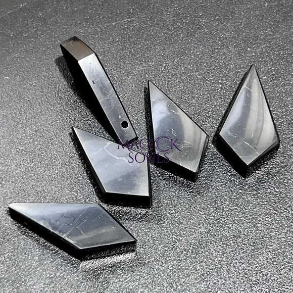 Black Shungite Diamond Crystal Point Beads Pendant Gemstone Jewelry Necklace Polished Craft Supplies & Tools > Beads