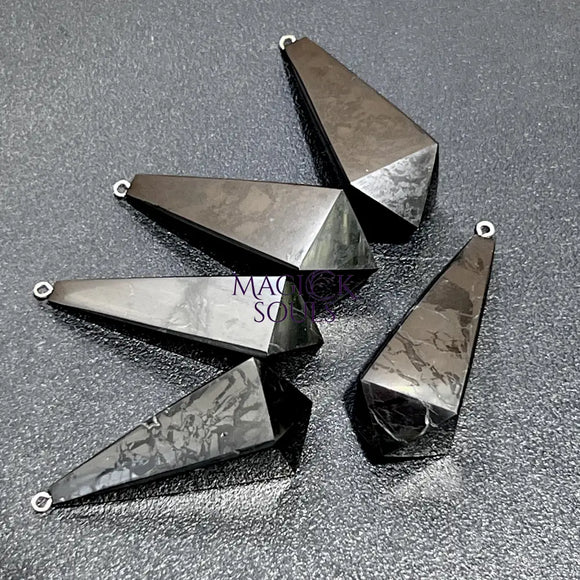 Black Shungite Pendulum Crystal Point Beads Pendant Gemstone Jewelry Necklace Polished Craft Supplies & Tools > Beads