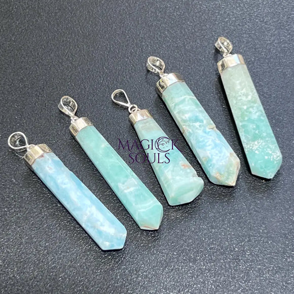 Blue Aragonite Crystal Point Pendant (925 Sterling Silver) Faceted Gemstone Jewelry Necklace Supply Craft Supplies &