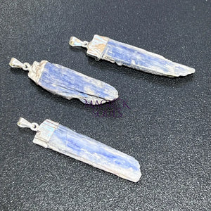 Blue Kyanite Crystal Point Pendant (Silver Plated) Gemstone Jewelry Necklace Supply Craft Supplies & Tools > Beads Gems