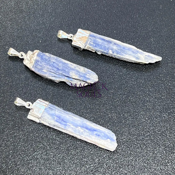 Blue Kyanite Crystal Point Pendant (Silver Plated) Gemstone Jewelry Necklace Supply Craft Supplies & Tools > Beads Gems