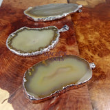 Brown Agate Slice Pendant (Silver Plated Edges) Polished Geode Jewelry Retail Pendants